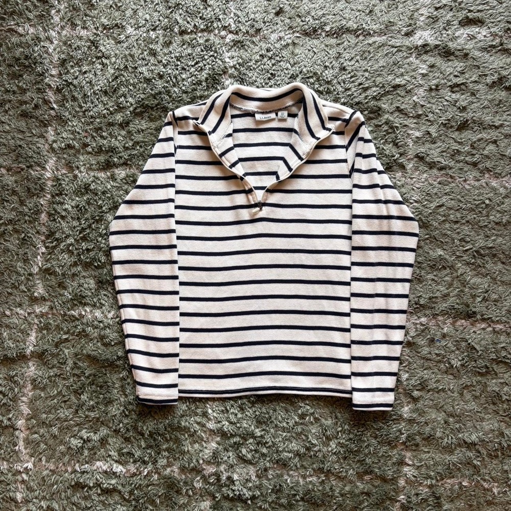 LL Bean Womens XS Pet Striped Long Sleeve Quarter Zip Cotton Pullover 296999
